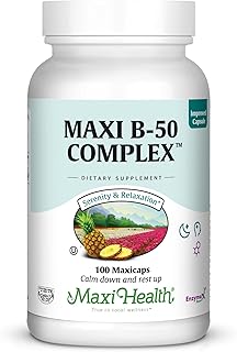 Maxi Health Vitamin B Complex – High Potency B Complex Vitamins B-50 with B1, B2, B3, B6, B12, Biotin & Folate – Support Cellular Energy & Mental Clarity – Kosher – 100 Capsules