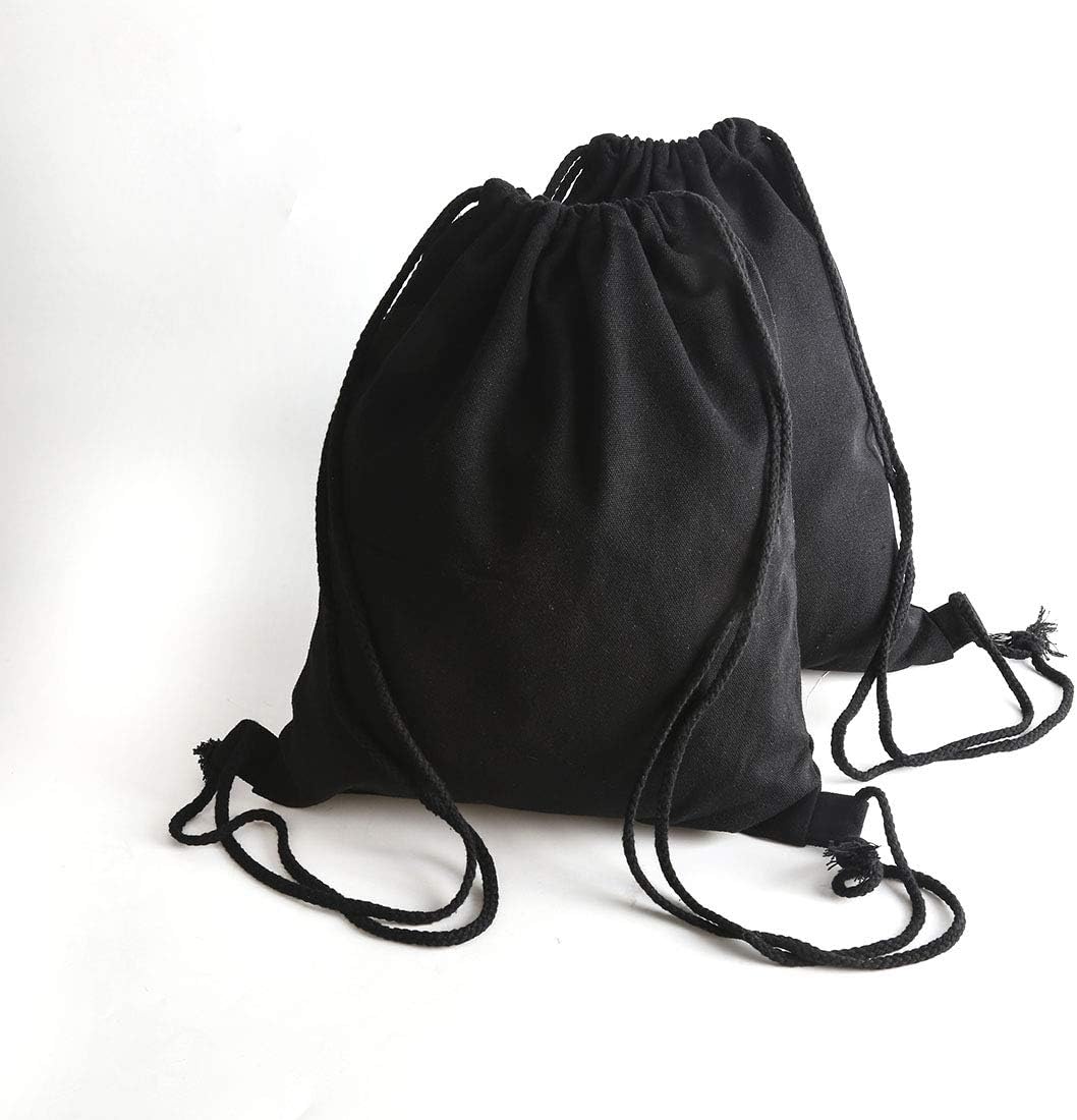 Cotton Canvas Drawstring Backpack Bag Sport Gym Sackpack String Sack Bags Pack of 2, Black - Image 9