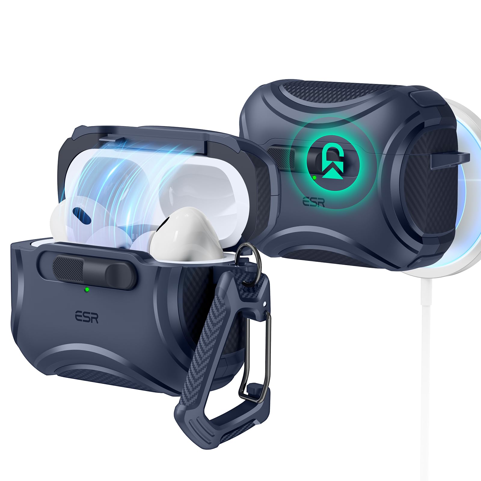 ESRfor AirPods Pro 2 Case (2023/2022/2019, 2nd/1st Gen), Compatible with AirPods Pro 2nd Generation (USB-C/Lightning Cable), Effortless MagSafe, Drop-Proof Lock, Easy Open, Cyber Series, Blue
