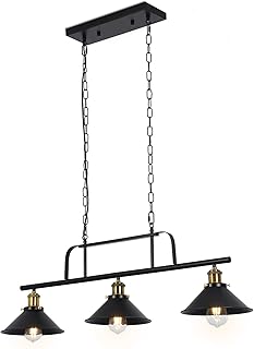 Lampada a sospensione a catena a tre luci, Lampadario industriale vintage rustico con luce dell'isola per interni, Plafoniere vintage da fattoria per sala da pranzo, soggiorno o atrio