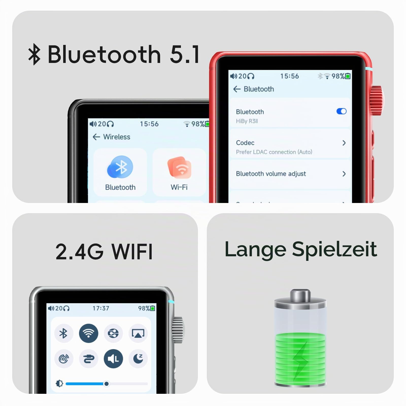 HiBy R3 II 2025 Hi-Res Audio-Player – Dual-DAC-Chips, MQA-Dekodierung, Qobuz/Tidal-Player mit Bluetooth 5.1, 3,5 mm SE/4,4 mm BAL-Ports, bis zu 2 TB erweiterbarer Speicher