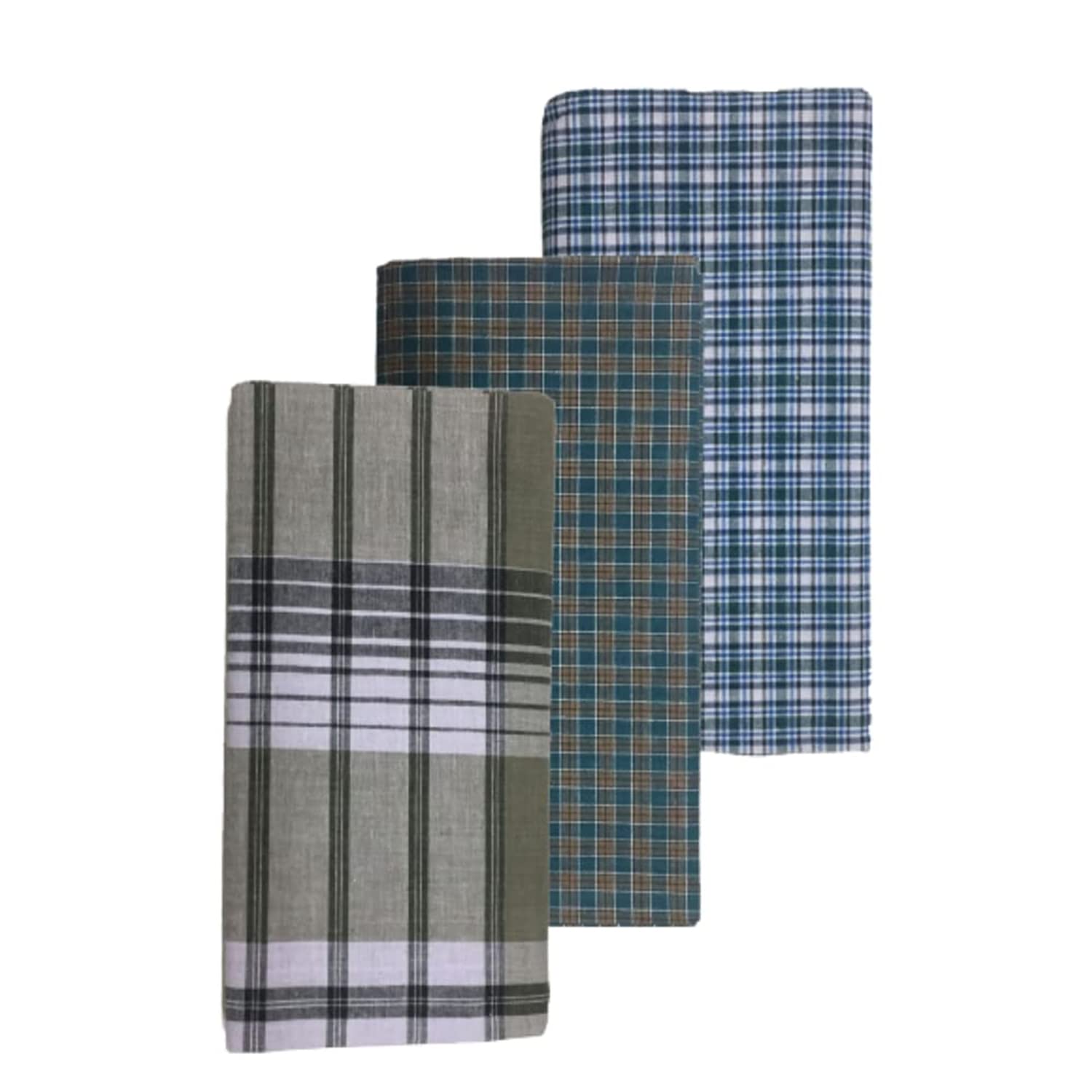 blue leaf Men's 2.25 meter Cotton Multi Color Lungies for Men (Set of 3 Combo)-picture-54