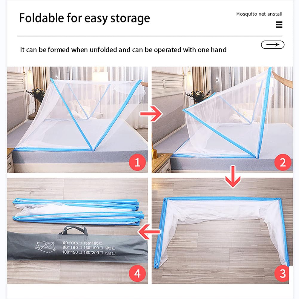 Moustiquaire Pliable Lit 2 Places, Portable de Voyage Moustiquaire, Camping Mosquito Rideau, Installation Facile, Maille Fine, pour Chambre à Coucher, Camping, 190 x 160 x 80 cm