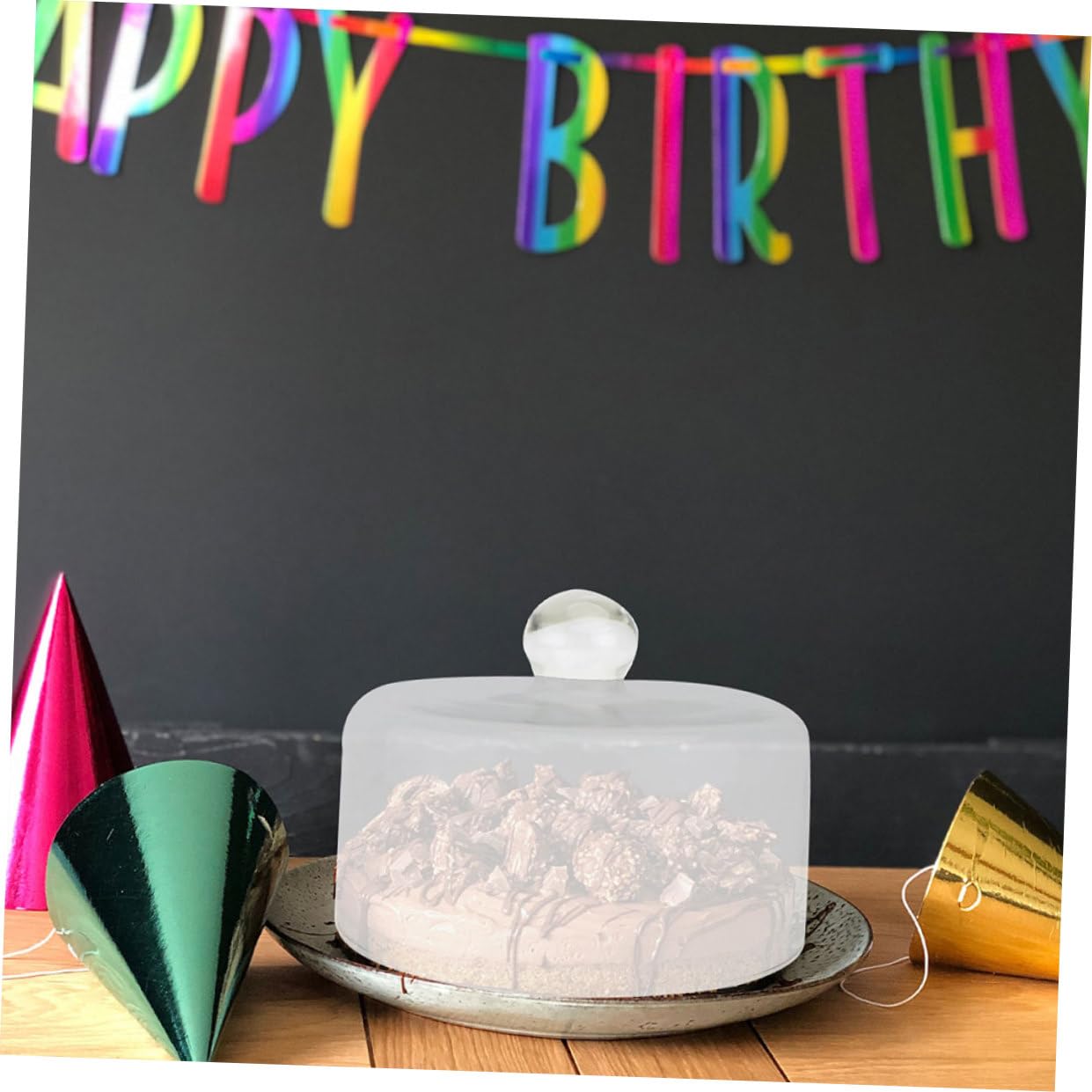 Cloche à Gâteau en Verre Transparent 24 CM Dôme Alimentaire pour Desserts et Pâtisseries, Protection Anti-Poussière Adaptée aux Pendaisons de Crémaillère et Événements Familiaux