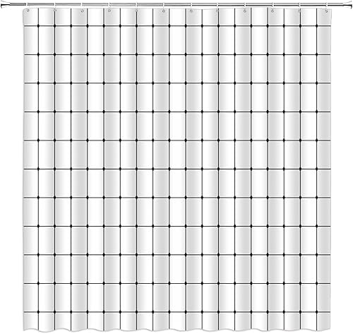 Cortina de ducha en blanco y negro, moderna, geométrica, línea de cuadrícula, bohemia, abstracta, minimalista, estética, cortina de baño de