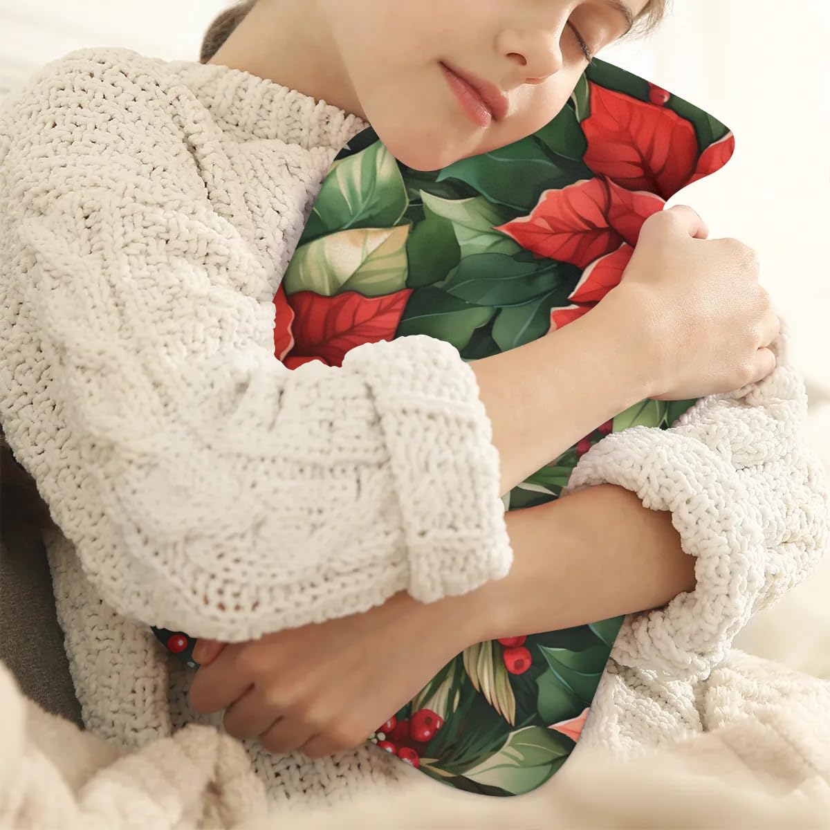 Hot Water Bottle with Soft Cover,2L Holly Berry Flowers Hot Water Bag for Hot and Cold Compress, Hand Feet Warmer, Dreamy Flowers Rubber Hot or Cold Water Bottle Halloween Christmas Decorations