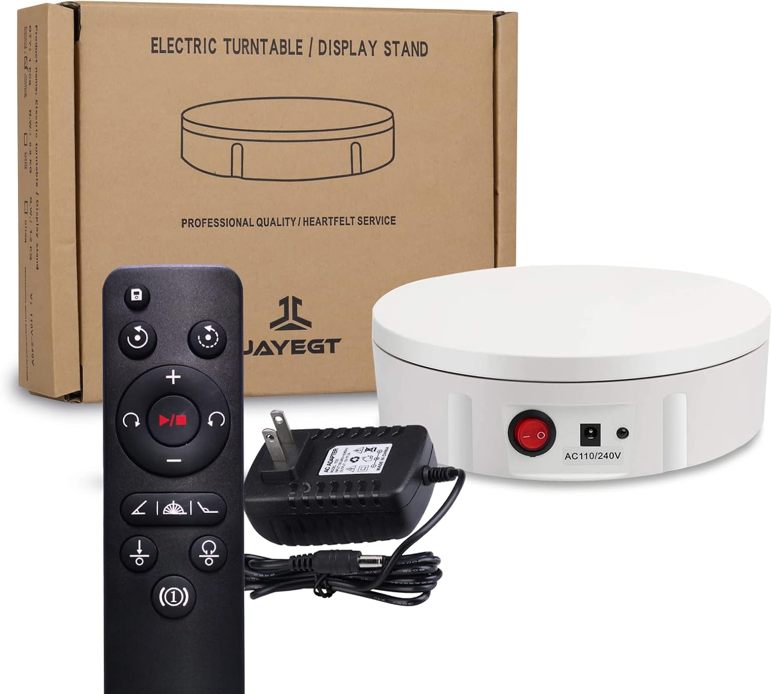 JAYEGT Motorized Rotating Display Stand, 350Lbs Load，360 Degree Electric Rotating Turntable for Photography Products Display，Live Show,Remote Control +5 Colors Backgrounds (White/11.8inch / Wired)