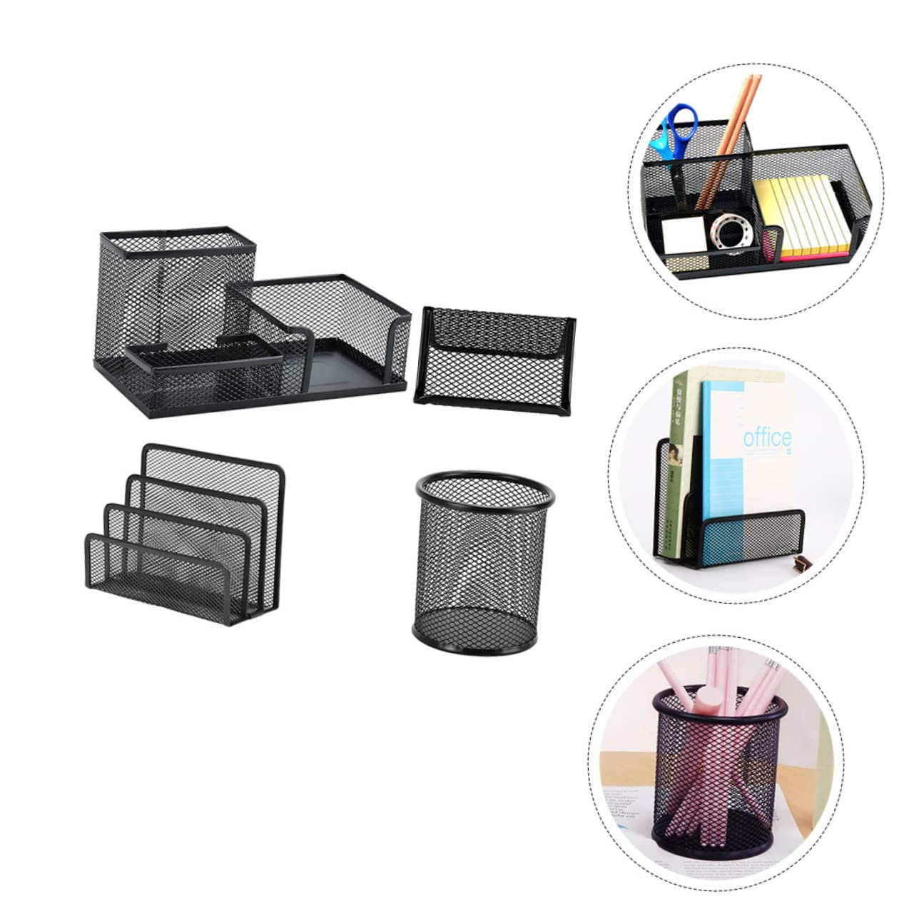 PLAFOPE Set Di Contenitori Per Ufficio in Ferro Battuto 4 Pezzi Organizer Da Scrivania Organizer Per Penne E Portaoggetti Da Scrivania