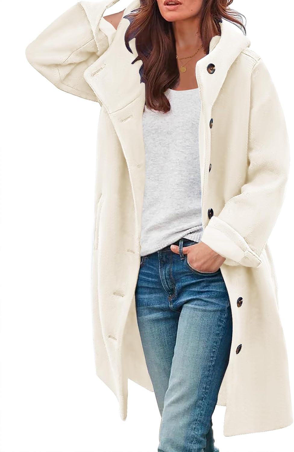 Womens Wool Blend Pea Coat Fashion Winter Dressy Overcoat Single Breasted Trench Jackets with Hood