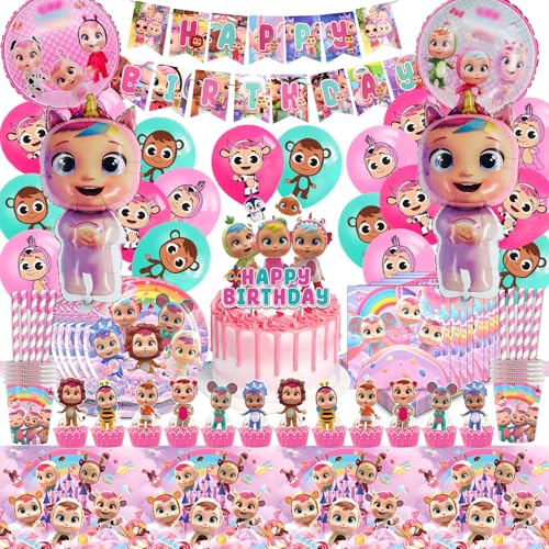 Décorations De Fête En Pleurs, Ballons d'Anniversaire En Pleurs, Vaisselle d'Anniversaire En Pleurs, Nappes, Assiettes, Tasses, Ensemble De Fournitures De Fête