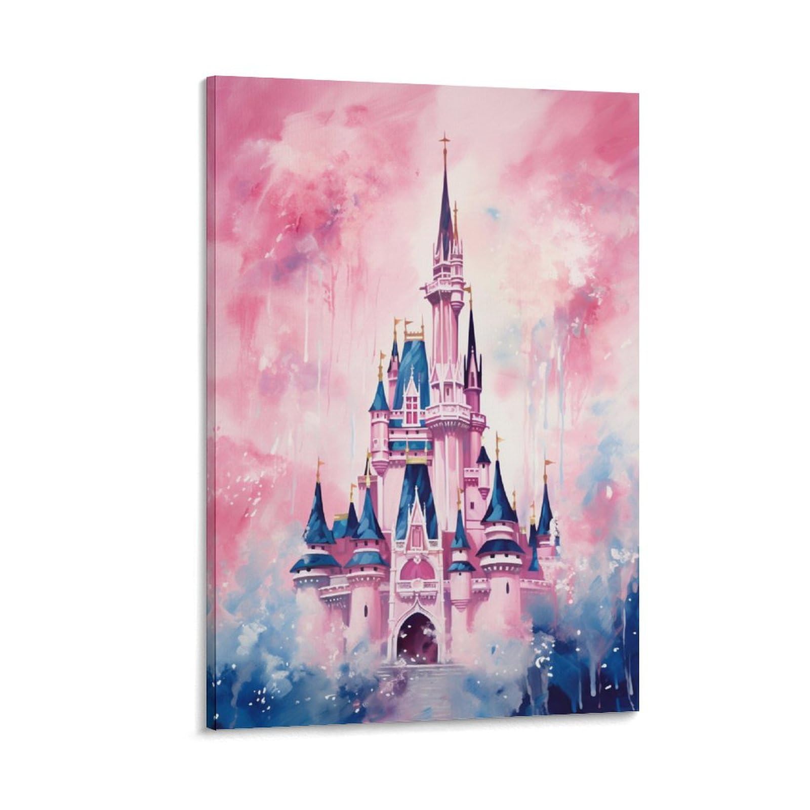 FOCCAR Romantic Castle Printed Canvas Posters Watercolor Dreamy Modern Castle Wall Decor for Living Rooms Bedroom Wall Art