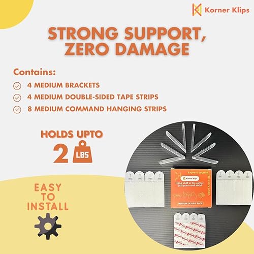 Miniatura 3 de Kit para colgar fotos, colgador de esquina, tiras para colgar fotos, organización del hogar y la oficina para espejo colgante, decoraciones para