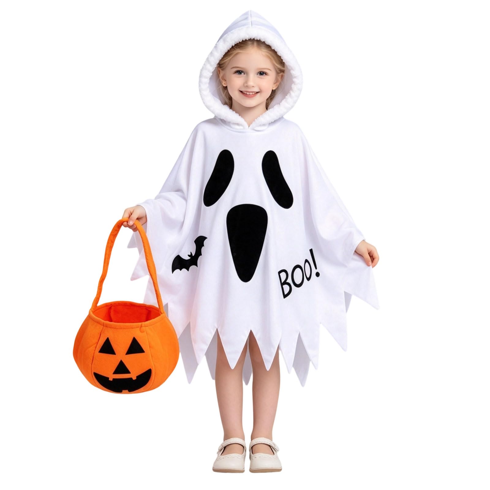Ajuanbazha Disfraz Fantasma Halloween Niños — Capa Fantasma con Capucha con Bolsa