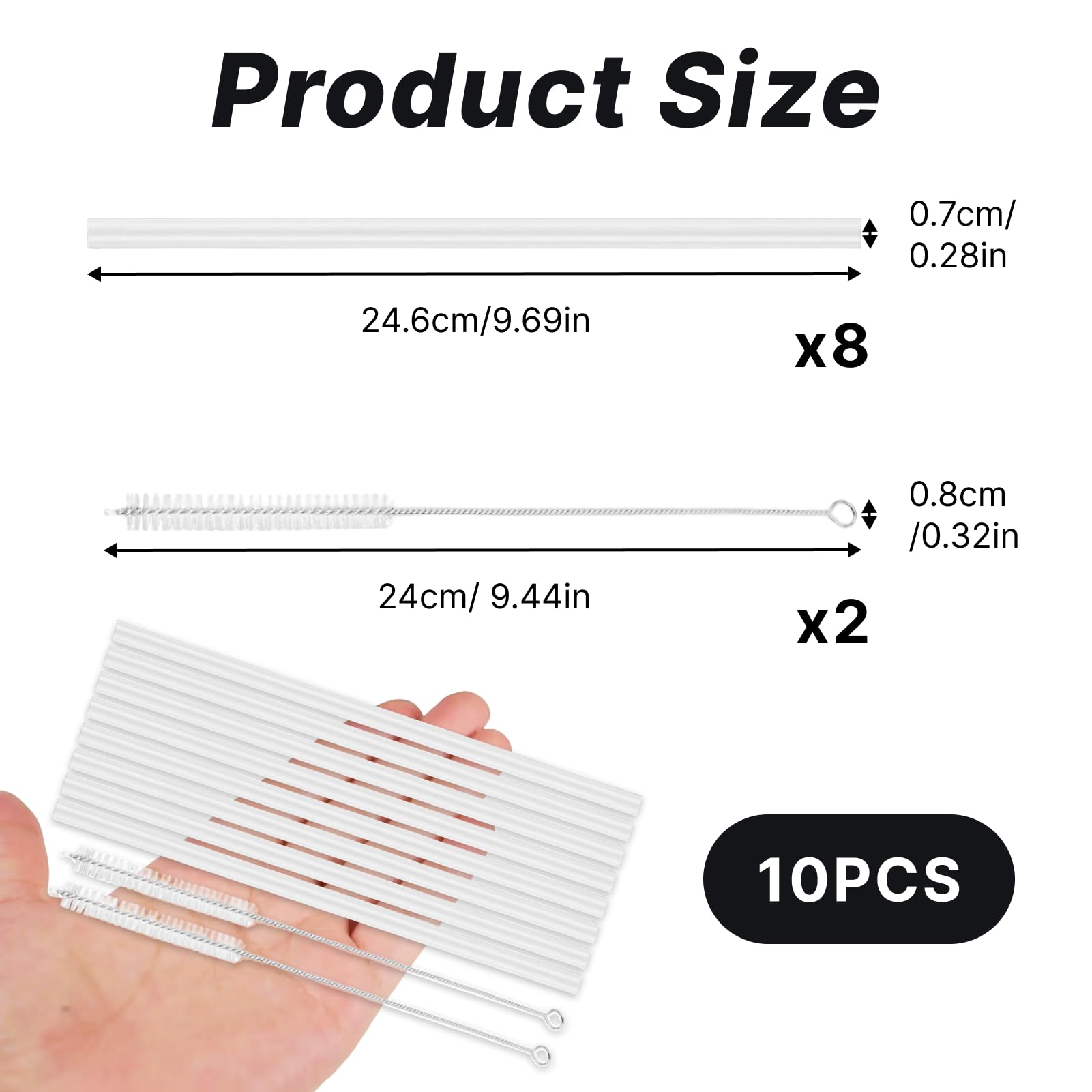 8 pajitas de plástico de repuesto, pajitas reutilizables, compatibles con botella de agua Hydro Flask de 18 a 64 oz y otras marcas con 2 cepillos de limpieza. Perfecto para todas las bebidas. 24 cm