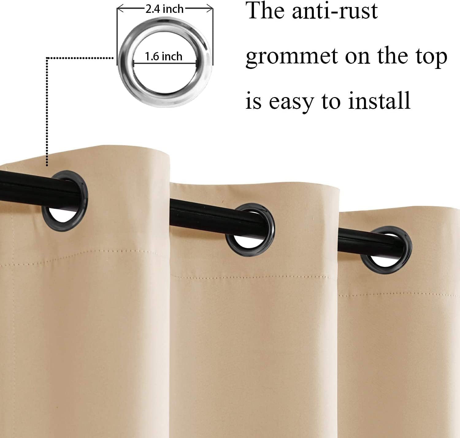 Condition photo showing As Is for jiuzhen beige blackout curtains with tiebacks - light blocking and noise reducing grommet curtains for bedroom and living room, set of 2 window curtain panels, 70 x 96 inch length