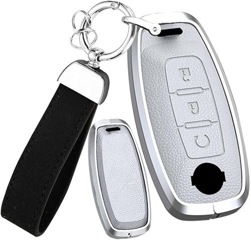 ontto Key Fob Skin Compatible with Nissan 2023 2024 Smart Remote Key Cover Keyless Entry Key Case Metal and Leather Key Shell for Rogue Pathfinder