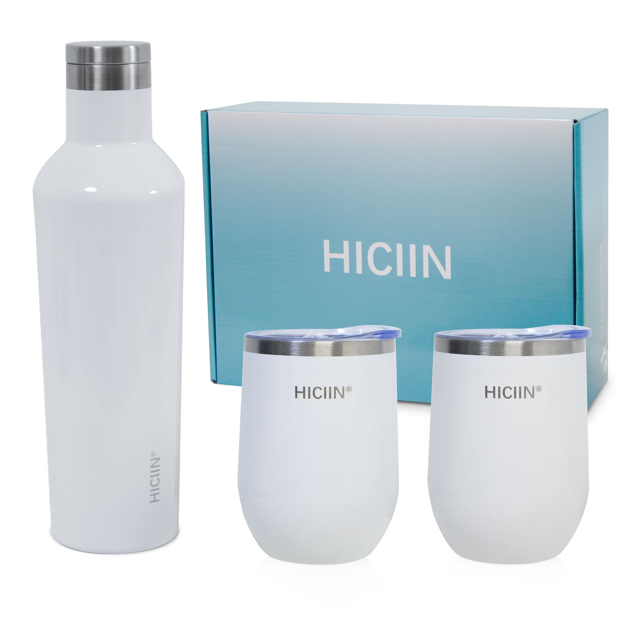 Amazon.com | Hiciin Stainless Steel Wine Tumblers with Lid TWO 12oz &  Insulated Wine bottle ONE 25oz&Gift Set with well packaged box.Keep  water,wine,drinks with warm or cold (White): Tumblers & Water Glasses