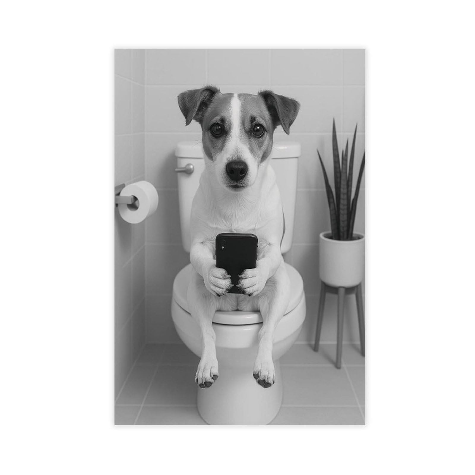 Ncudank Jack Russell Terrier Bathroom Canvas Poster Bedroom Decor Landscape Office Room Decor Gift 12X18inch(30X45cm)