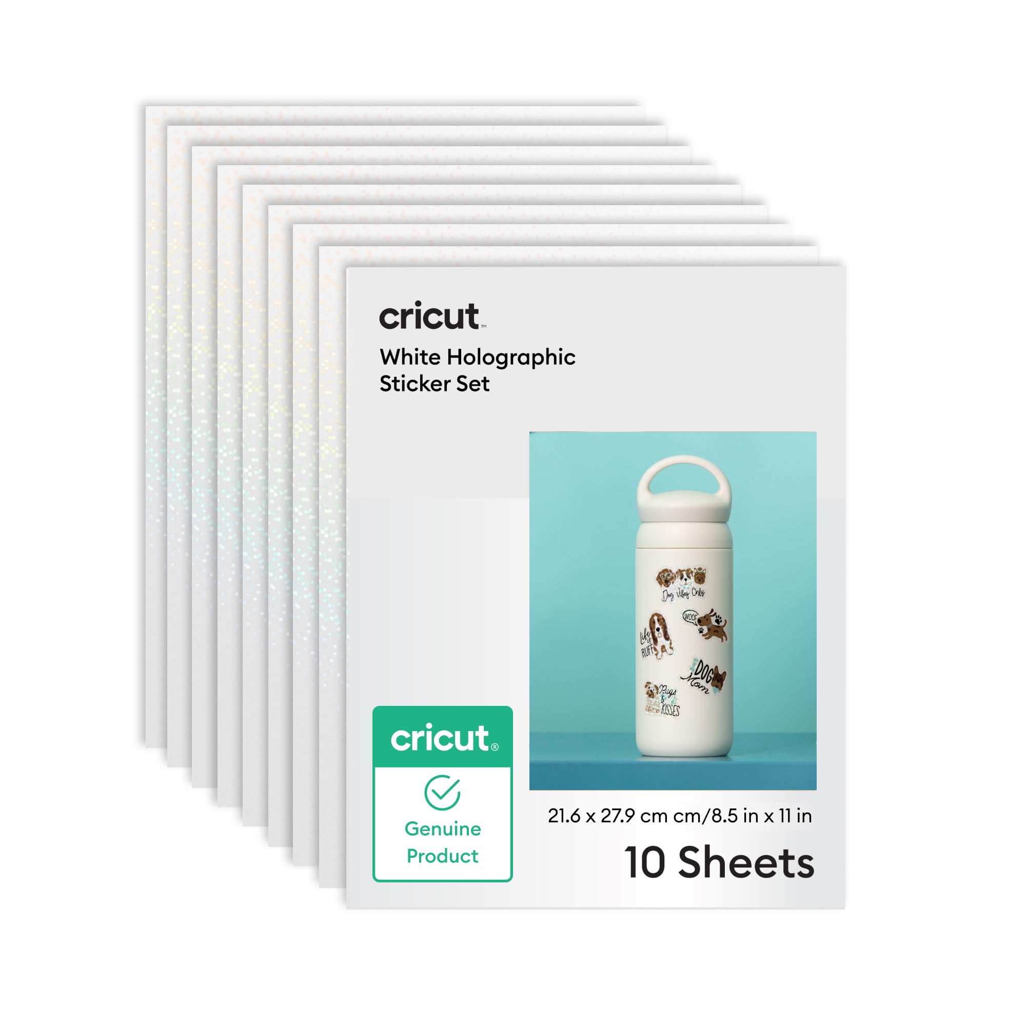 Cricut Printable Waterproof Holographic Sticker Set, White - 10 Sheets in US Letter Size (8.5 x 11 in) - Compatible with Inkjet Printers - for Joy Xtra, Explore, & Maker Machines