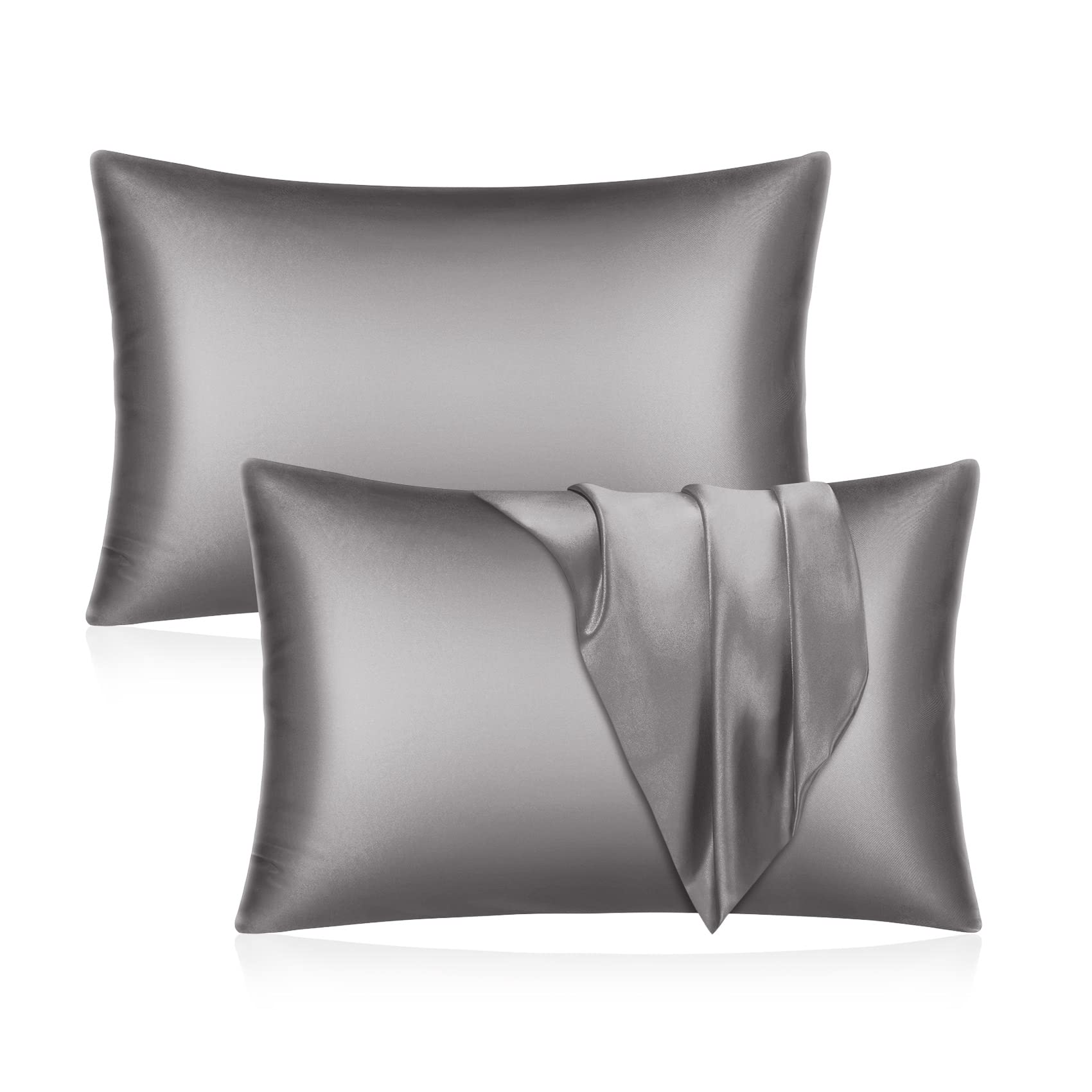 Photo 1 of **NONREFUNDABLE BUNDLE OF 2** YUHX Silk Satin Pillowcase Set of 2, Dark Grey Queen(20"x30")