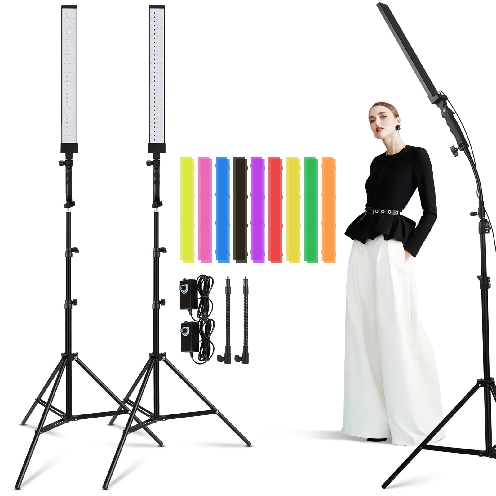 LED Video Light, Foccalli Dimmable Photography Studio Lighting Kit with 9 Color Filters and 2M Adjustable Light Stand Tripod for YouTube Video Filming