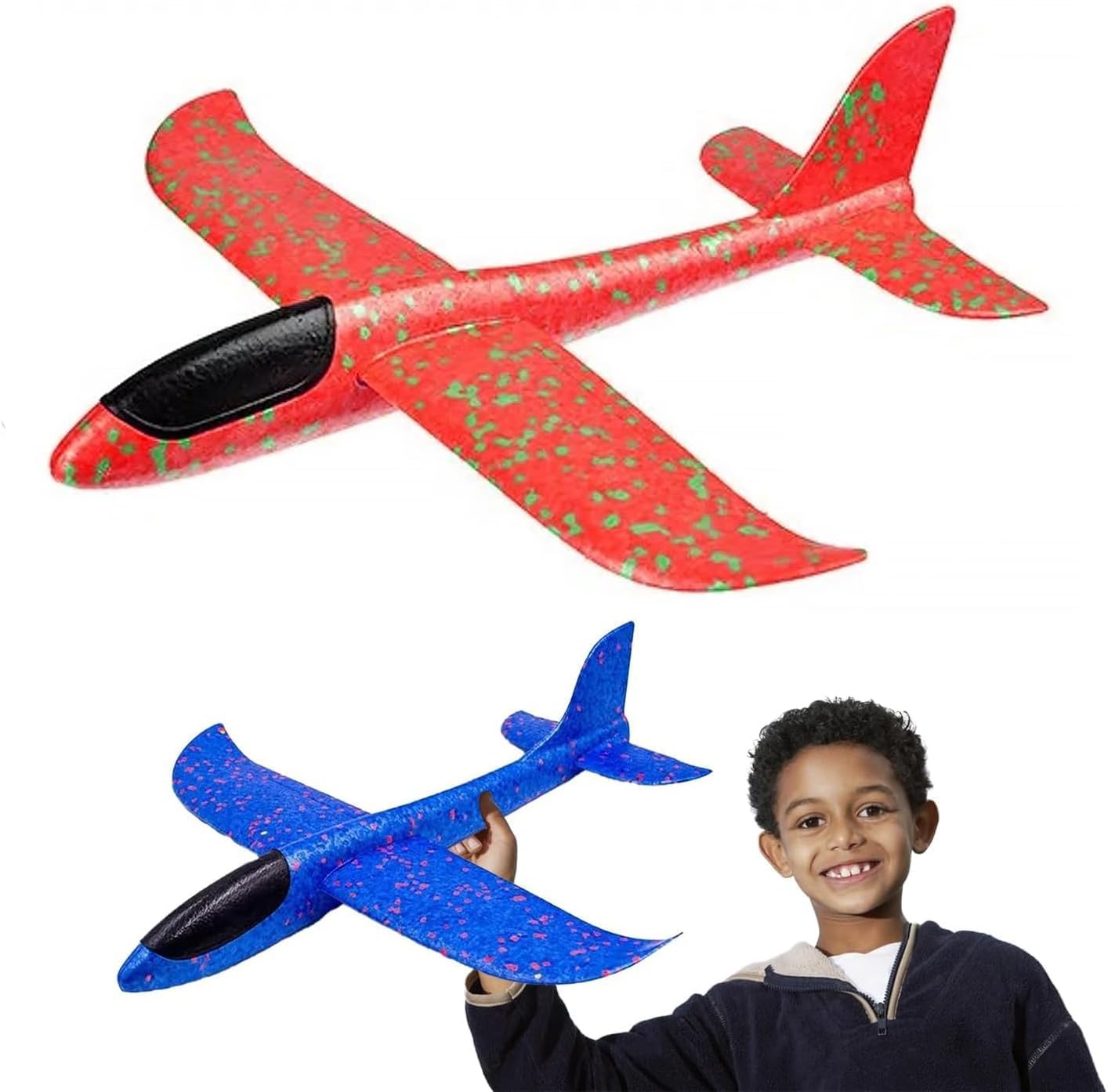 Two Jumbo 48cm Foam Aeroplane Super Gliders - 18" Large Airplane Toys for Boys and Girls, Great for Outdoor Flying Games & Parties, Glider Plane Toys for Kids
