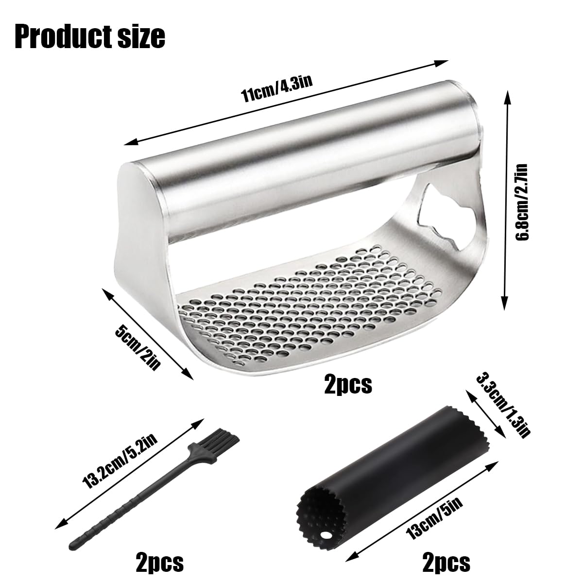 Presse-Ail Rocher En Inox + Éplucheur Silicone - Design Ergonomique, Broyage Facile - Multifonction (Tire-Bouchon) - Facile à Nettoyer - 2 Pièces (Presse + Éplucheur)