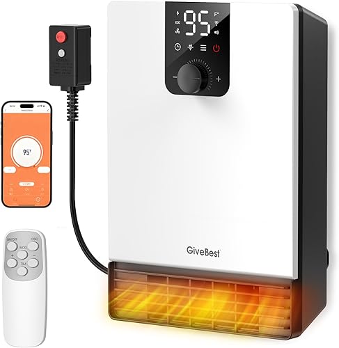 GiveBest Calentador de pared para baño, calentador eléctrico de calentamiento rápido de 1500 W con enchufe ALCI, termostato ajustable, 3 modos de