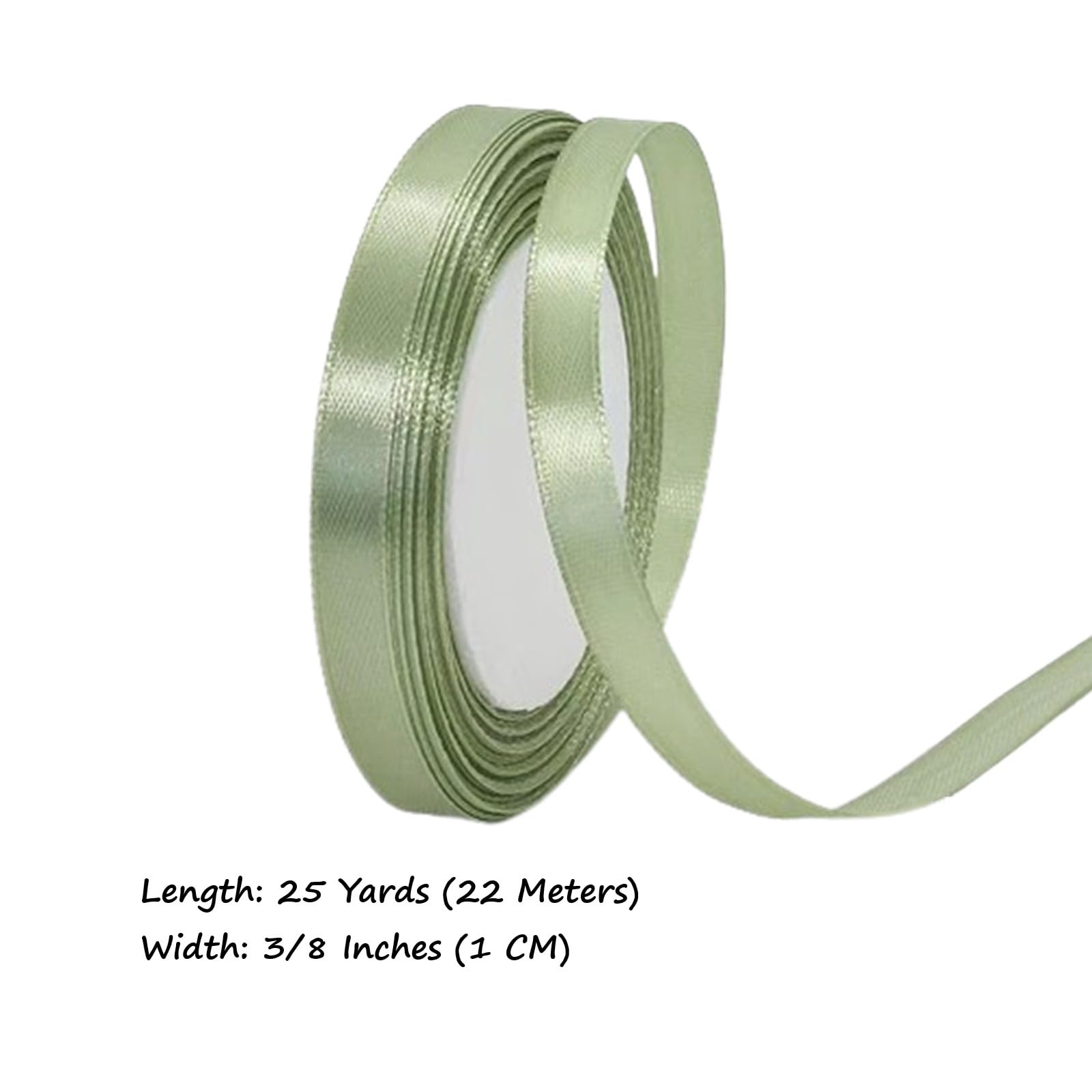 Sage Green Satin Ribbon 3/8 Inch x 25 Yards, Solid Color Fabric Silk Ribbon for Gift Wrapping, Hair Bows, Easter Crafts, Wreaths, Floral Bouquets, Wedding Party, Baby Shower, DIY Handmade Projects