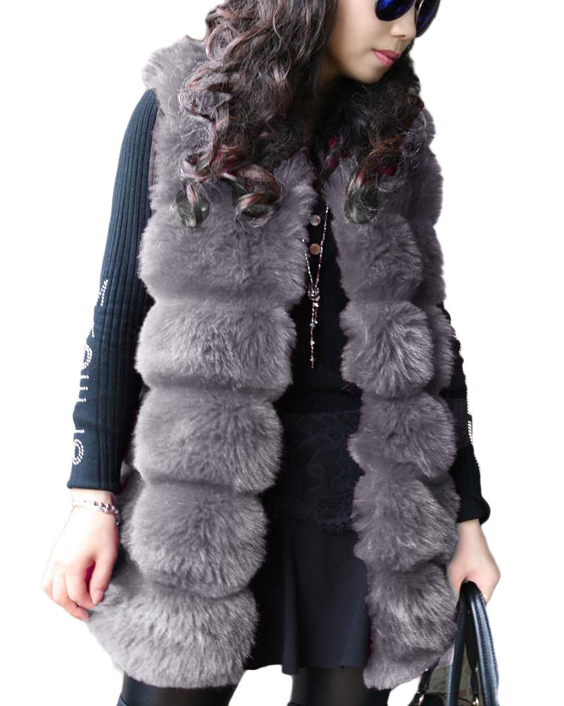YOUCAI Women Warm Fluffy Faux Fur Winter Vest Coat Jacket Sleeveless Open Front Gilet Jacket Waistcoat Warm Cardigan,L,Grey 1