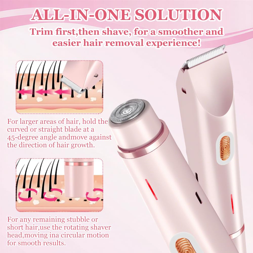 Rasoio elettrico da donna 2 in 1, Bikini Trimmer, impermeabile, utilizzabile sia a secco che bagnato, per gambe, braccia, ascelle e zona bikini (Rosa)