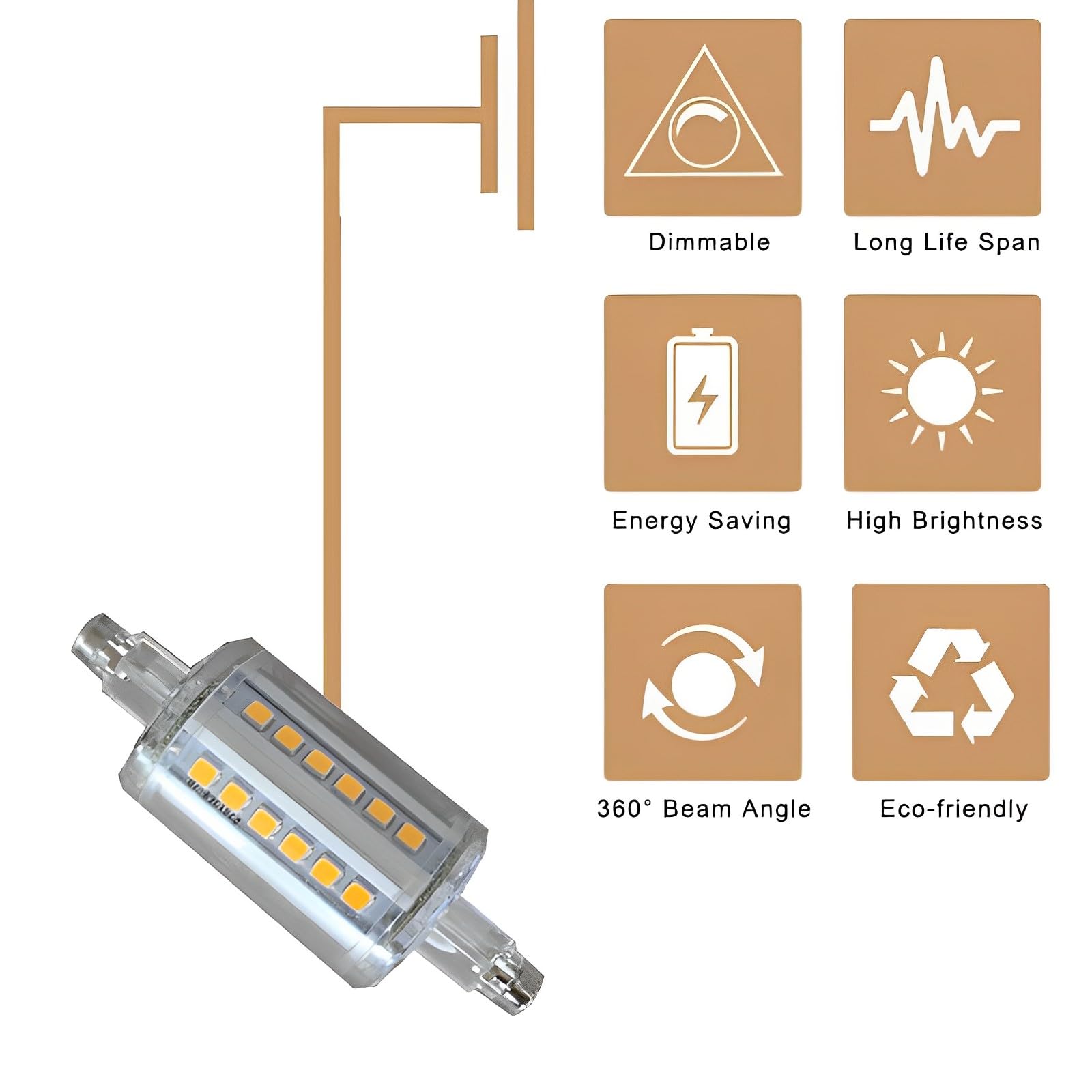 5W 500LM R7S 78MM Bombillas LED Regulables R7S Base 50W Bombilla halógena de tungsteno Bombillas de Repuesto para iluminación de Taller Lámparas de pie (Paquete de 10)