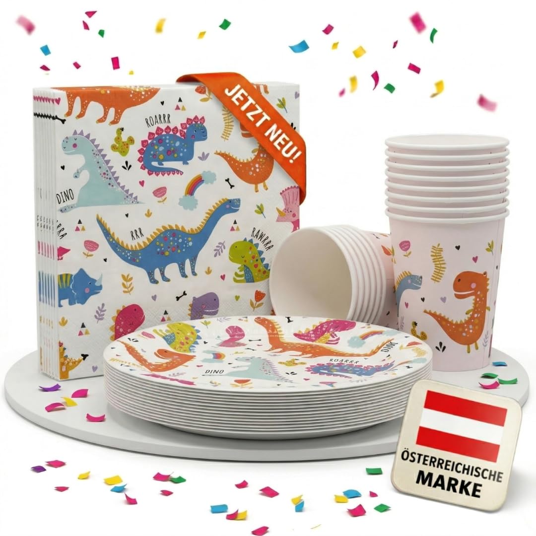 EV® Partygeschirr Set für 16 Gäste, bestehend aus Pappteller, Becher und Servietten, Deko Kindergeburtstag