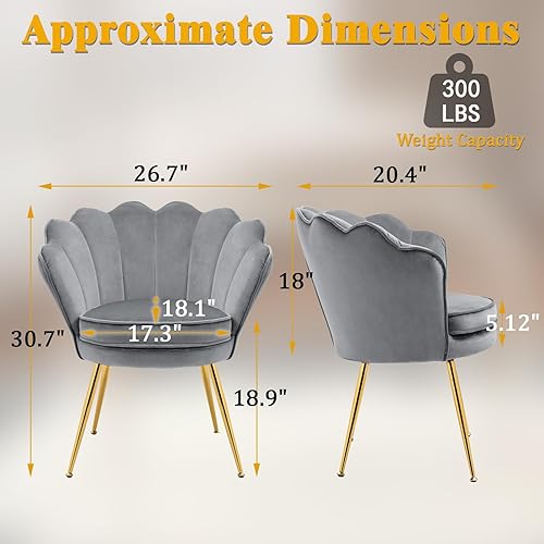 Miniatura 2 de Juego de 2 sillas decorativas para sala de estar, silla de tocador tapizada de terciopelo con respaldo, patas de metal dorado, silla auxiliar