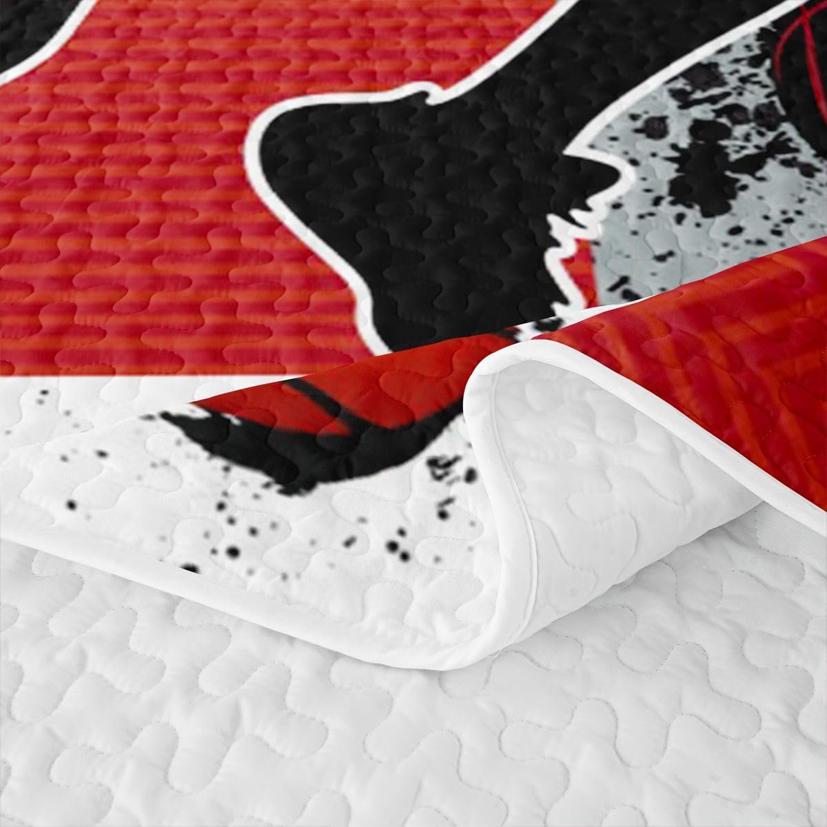 Castle Fairy Basketball Quilt Set Full Size, Red Black Grid Checkered Patchwork Bedding Set 3pcs, Sports Theme Bedspread Coverlet with 2 Pillow Shams, Kids Boys Girls Room Decor