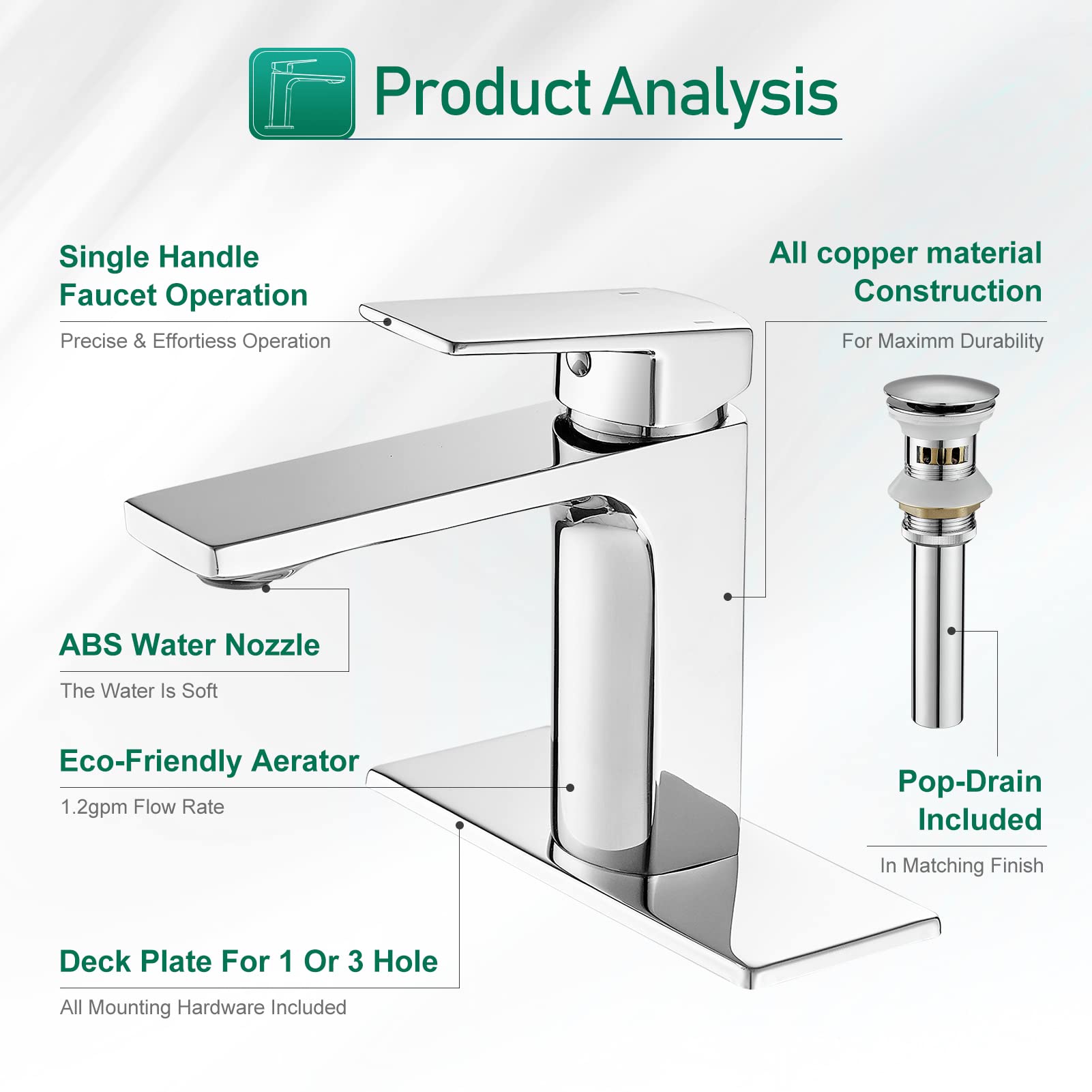 Chrome Bathroom Faucet Single Handle Bathroom Sink Faucet Lavatory Vanity Faucet with Pop Up Drain & Deck Plate 1 or 3 Hole Bathroom Faucet