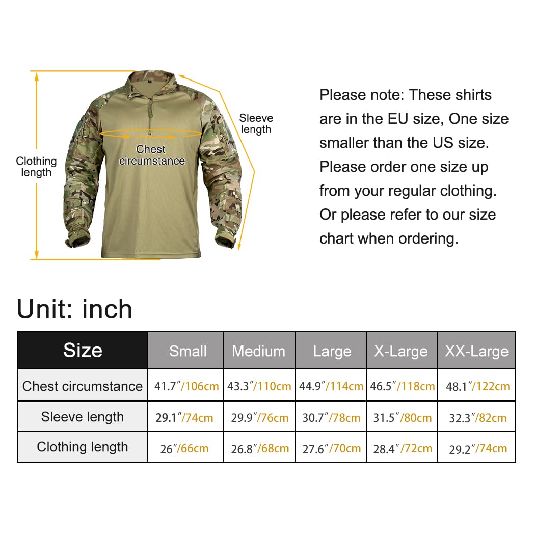 IDOGEAR Combattimento Camicette manica lunga da uomo Camicia tattica con gomitiere militare BDU Camicette con tasche Airsoft Magliette e camicette