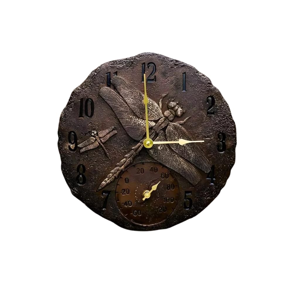 garden mile Reloj de Pared de libélula rústica Vintage Cocina, salón, jardín o terraza, con termómetro de Pared Moderno