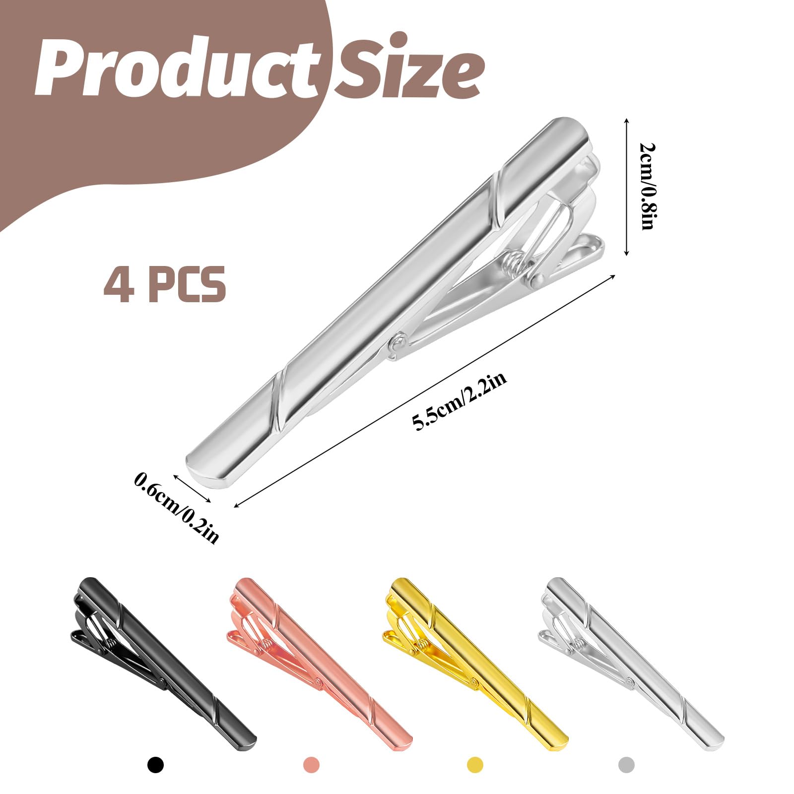 QFGasre 4Pack Tie Clips for Men Classic Ties Clip Silver Gold Black Necktie Tie Bar Clasp Clip Clamps Pins Bests Gift For Men Business Party Wedding Anniversary