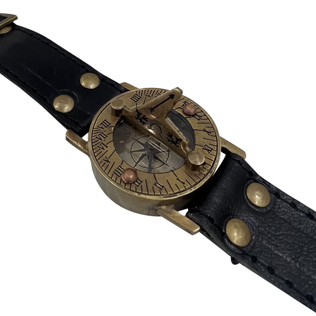 collectiblesBuy Vintage Antique Sundial Compass with Leather Band Retro Watch Compass Nautical Comfort Wear Handmade Article Camping Compass, Boating Compass, Gift Compass