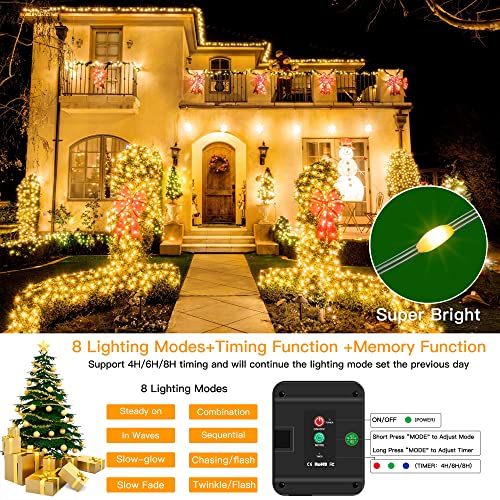 Ollny Solar String Lights Ip67 Waterproof 100Ft 300Led Longer Outdoor Solar Fairy Lights 8 Twinkle Modes And 3 Timers Solar Powered Christmas Rope Lights For Garden House Patio Tree Wedding Party #TOP7