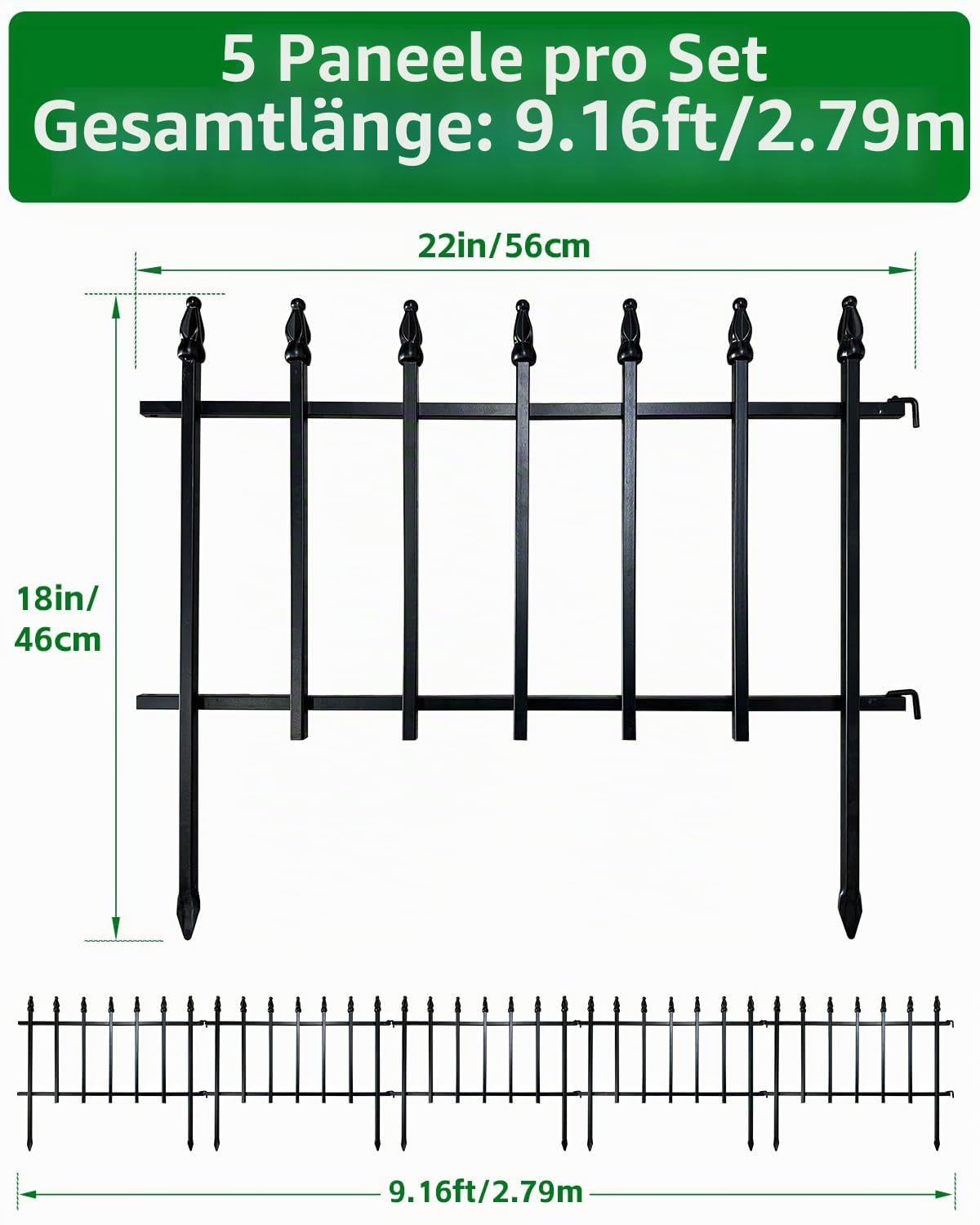 ARIFARO Dekorative Metall Gartenzaun 46cm hoch x 56cm breit 5 Pack, Gesamtlänge 2,8m, Tier Barriere für Hund Haustier, Grenze Gartenzaun für Outdoor Patio Rasen Hof Blumenbeet