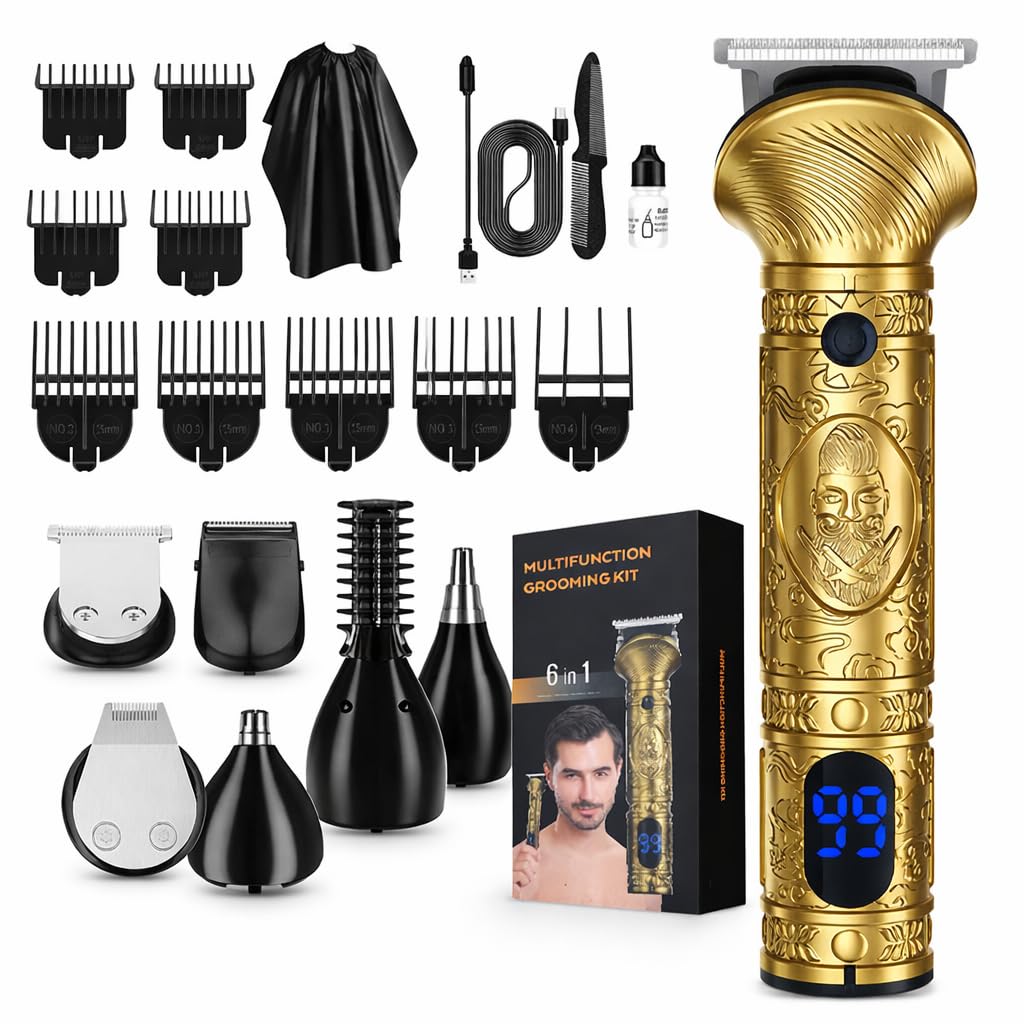 Tondeuse Barbe Homme Tondeuse Cheveux Professionnelle Avec Lame en T de Coupe de Cheveux Chauve 0 mm Rasoir électrique Tondeuse Corps de Précision pour Nez 6 en 1