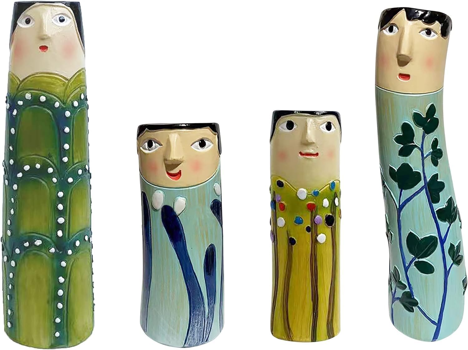 Spring Family Bud Vases, Resin Bohemian Family Vase, Girls Face Cute Hand Painted Character Vase for Home Decor Living Room Personalized Decor (4PCS)