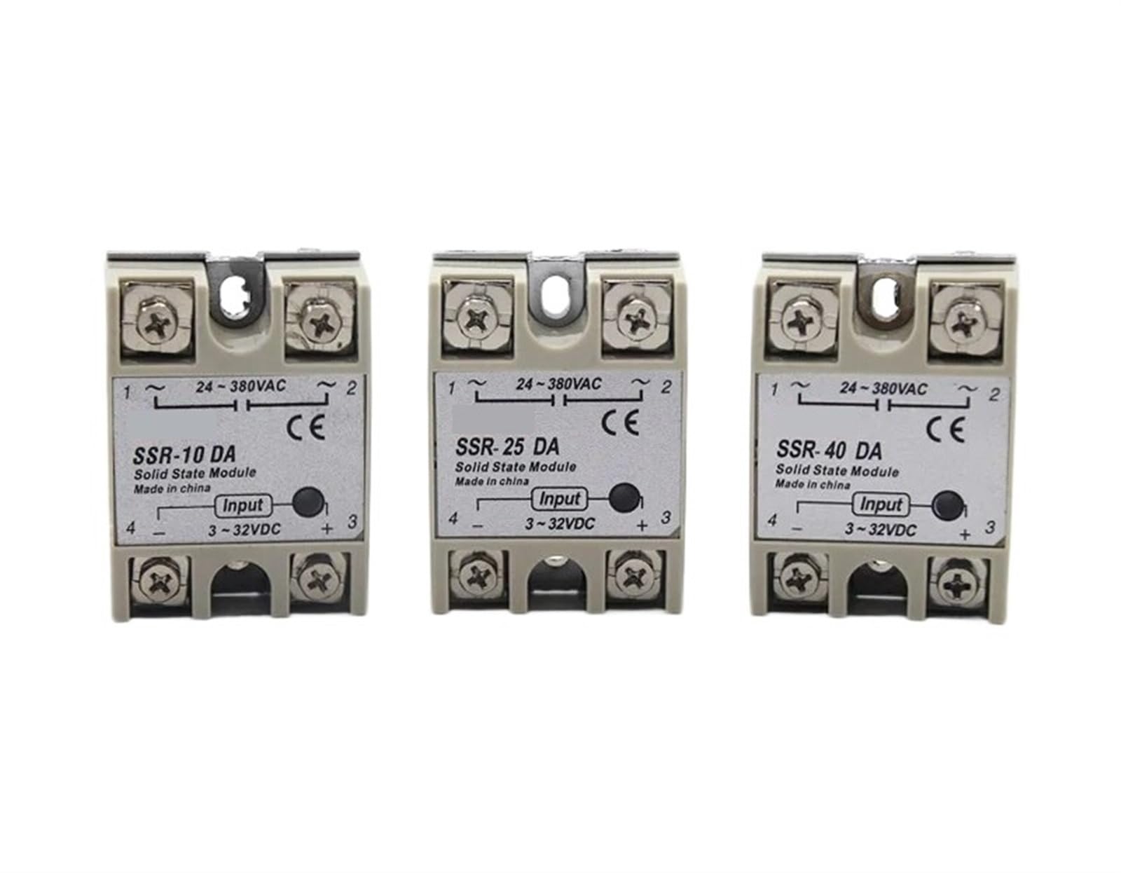 Relè a Stato Solido SSR-10DA SSR 25DA SSR-40DA Convertitore AC DC Ingresso 3-32VDC Alimentazione Carico 24-380VAC 10DA 25DA 40DA Relè 12V(40DA)