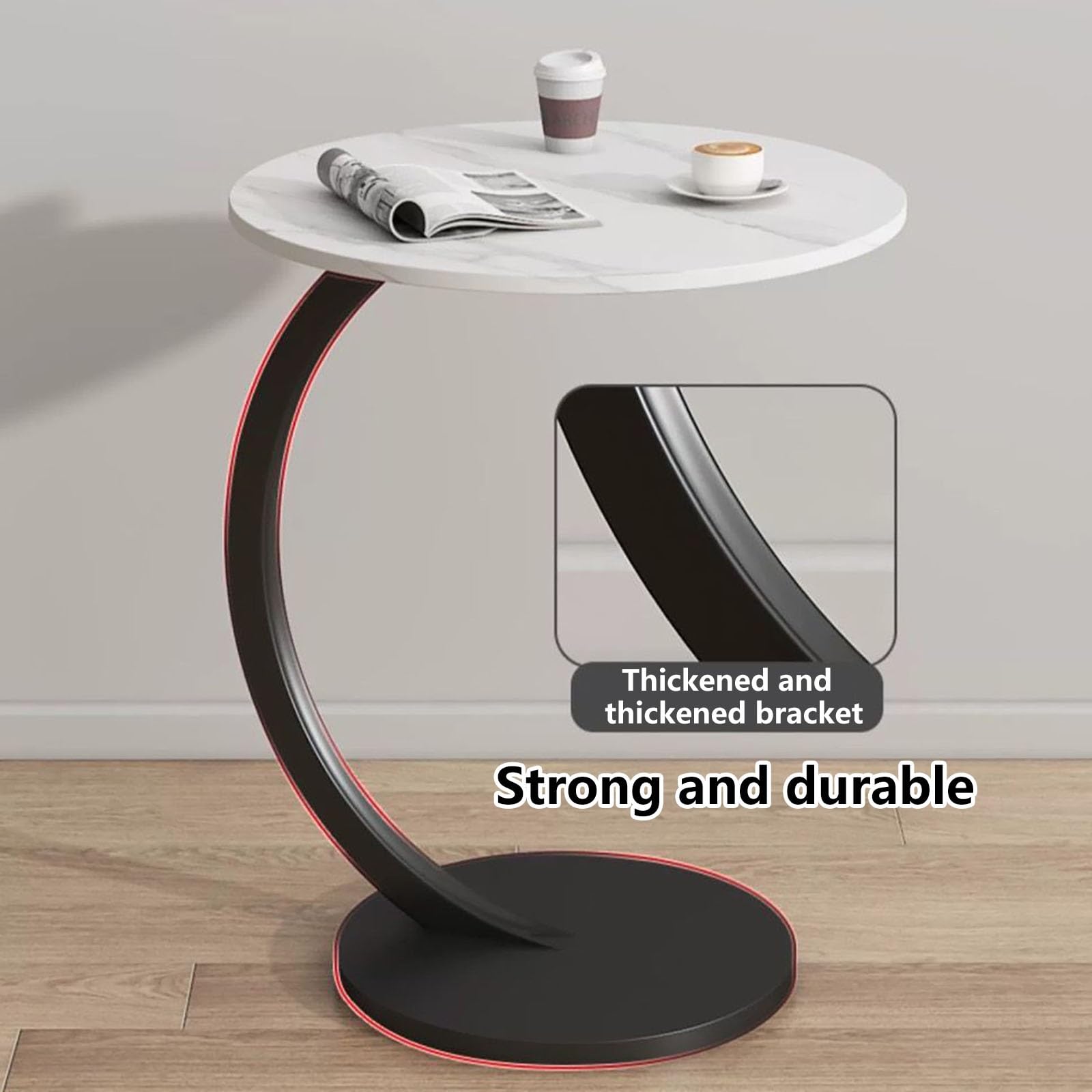 Mesa Auxiliar En Forma C, De Centro Redonda, Mesa Lateral para Sofá O Cama, Mesas De Centro Pequeñas, Mesita Auxiliar para Salón Y Dormitorio(Black)