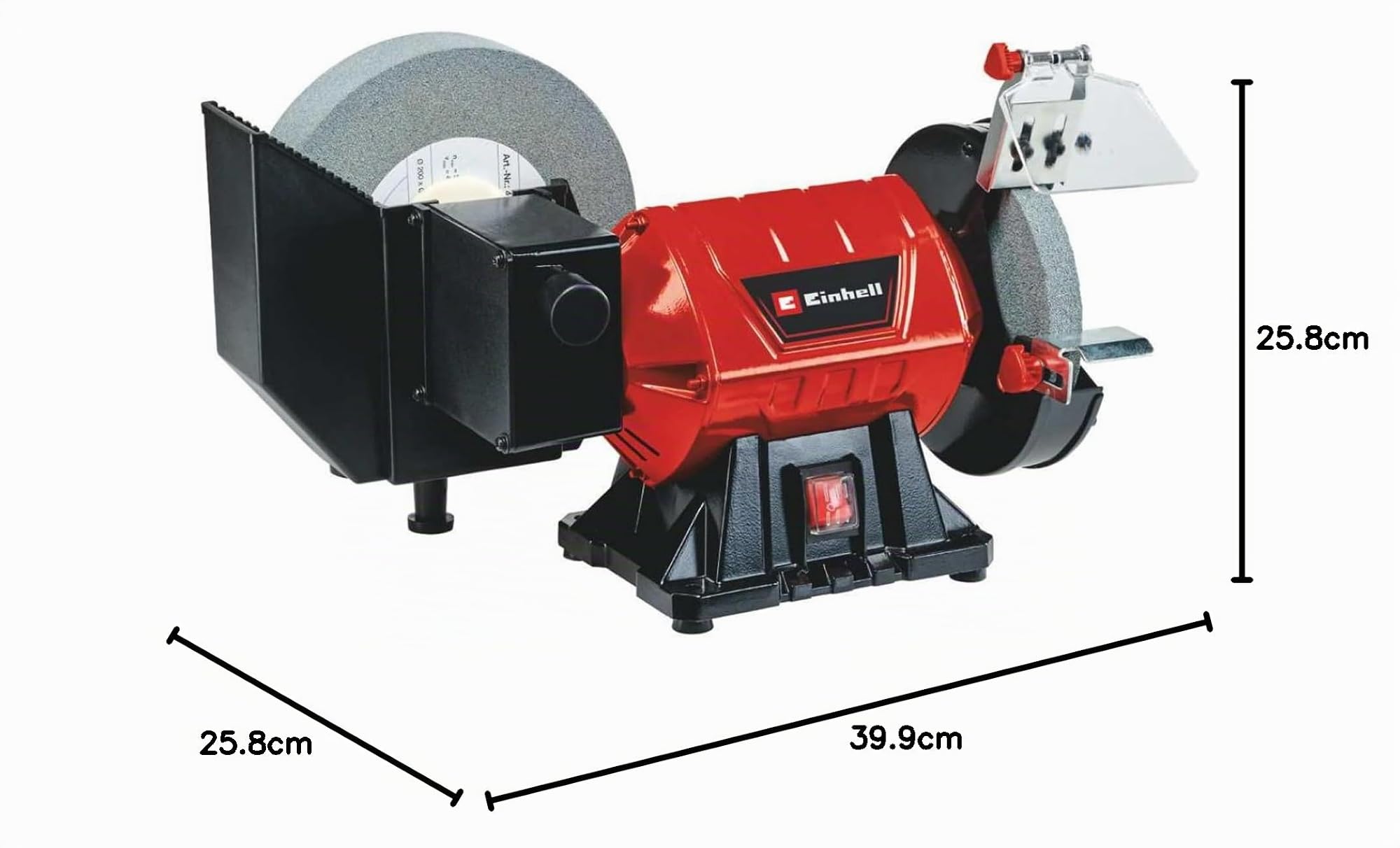 Einhell Esmeriladora en húmedo y seco TC-WD 200/150 (250 W, para amolado en húmedo y seco, modo constructivo compacto de metal, cristal protector contra chispas, incl. disco abrasivo basto+en húmedo)