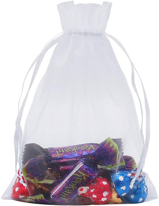 Tор Rаtеd HRX Package White Organza Gift Bags 5x7 inch 100pcs, Mesh Jewelry Pouches Drawstring Bags Empty Sachet for Christmas Candy Present Wedding Giveaways