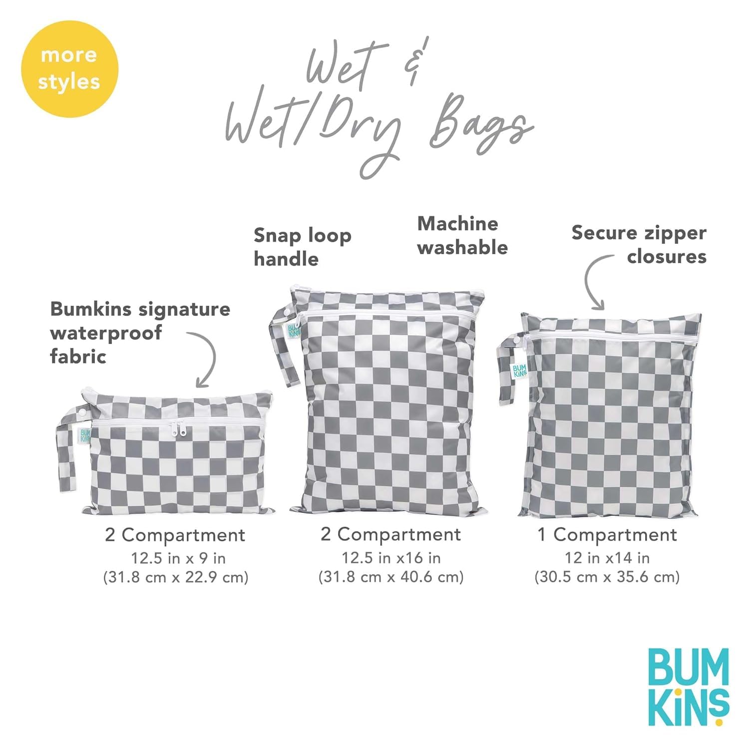 Bumkins Waterproof Wet Bag for Baby, Travel, Swim Suit, Cloth Diapers, Pump Parts, Pool, Beach, Gym Clothes, Toiletry, Hook to Stroller, Daycare, Zipper Reusable Wetdry Packing Pouch, Lunar Gray image 4
