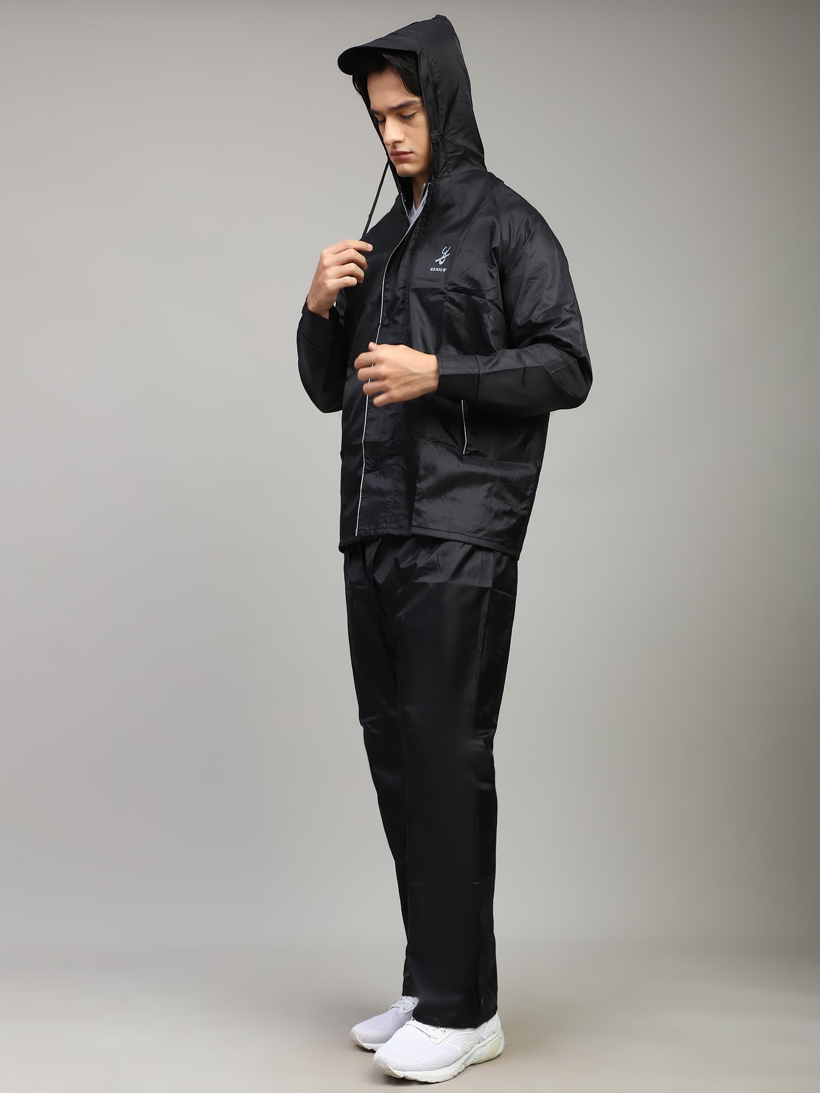 Shasmi Black Rain Coat for Men Waterproof Raincoat with Pants Polyester Double Layer Rain Coat For Men Bike Rain Suit Rain Jacket Suit Inner Mobile Pocket with Storage Bag (Rainy 174 Black-L) - Image 6 thumbnail